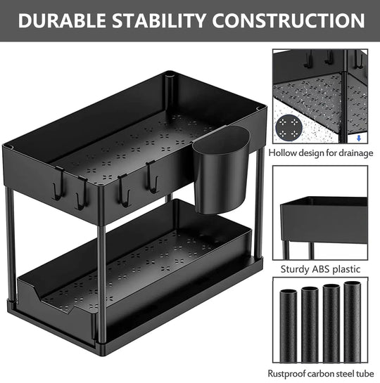 2-Pack under Sink Organizer, 2 Tier Sliding under Sink Storage, for Bathroom & Kitchen