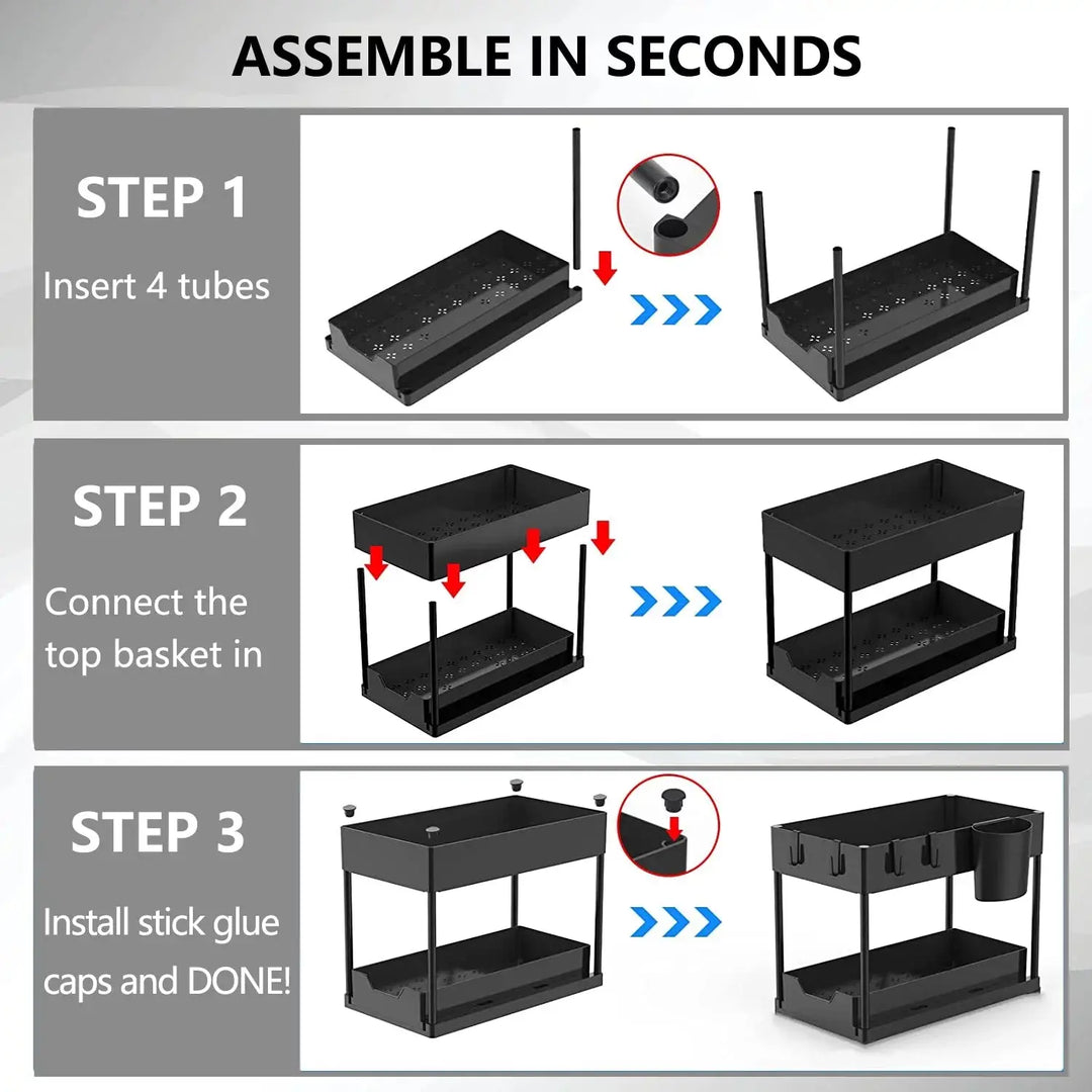 2-Pack under Sink Organizer, 2 Tier Sliding under Sink Storage, for Bathroom & Kitchen