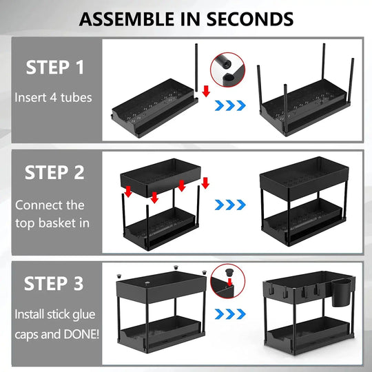 2-Pack under Sink Organizer, 2 Tier Sliding under Sink Storage, for Bathroom & Kitchen