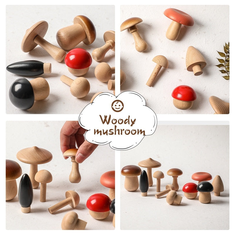 Wooden Mushroom Stacked Block Toys - Fun and Educational Playtime