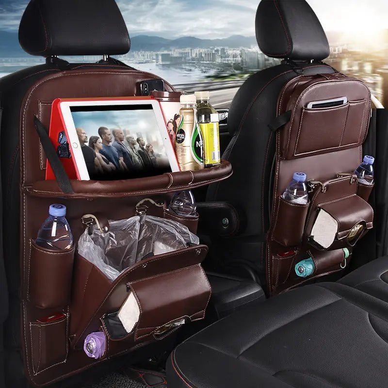 PU Leather Car Storage Bag Multifunction Seat Back Tray Hanging Bag Waterproof Car Organizer Automotive Interior Accessories Handpicked Hub