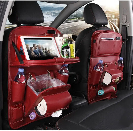 PU Leather Car Storage Bag Multifunction Seat Back Tray Hanging Bag Waterproof Car Organizer Automotive Interior Accessories Handpicked Hub