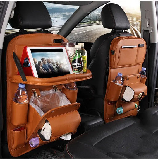 PU Leather Car Storage Bag Multifunction Seat Back Tray Hanging Bag Waterproof Car Organizer Automotive Interior Accessories Handpicked Hub