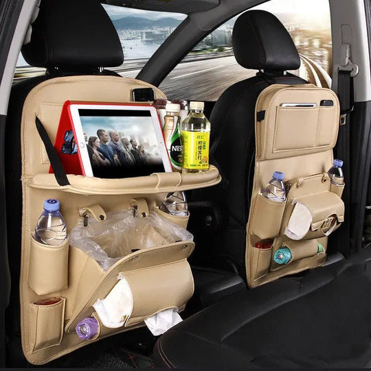 PU Leather Car Storage Bag Multifunction Seat Back Tray Hanging Bag Waterproof Car Organizer Automotive Interior Accessories Handpicked Hub